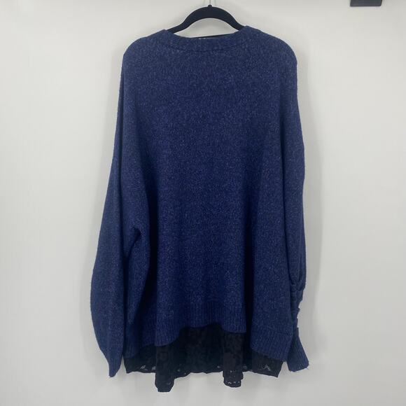 Torrid Vegan Cashmere Pullover Sweater Lace Trim Layered Crewneck Blue Black 3X - Picture 6 of 10